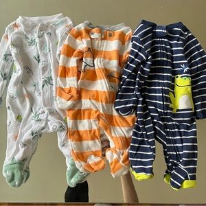 Carters Baby Boy Dinosaur and Frog Striped Sleep and Play Pajamas